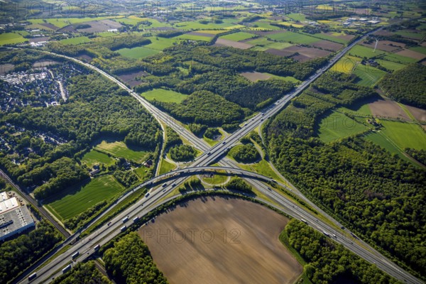 Aerial view, motorway junction Münster-Süd, motorway A1, motorway A43, Münster, Münsterland, North