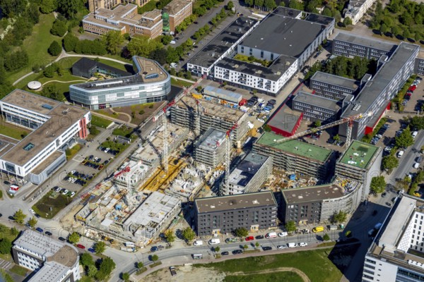 Aerial view, city centre district Zentrum-Nord, construction site residential quarters