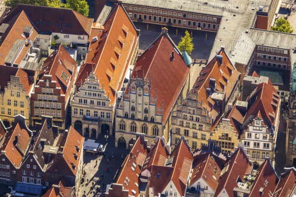 Aerial view, Prinzipalmarkt, historic town hall, Münster, Münsterland, North Rhine-Westphalia,