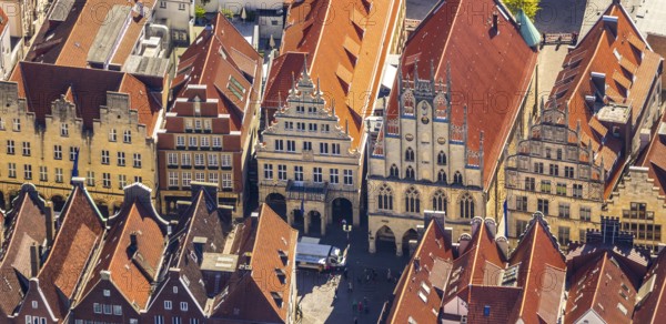 Aerial view, Prinzipalmarkt, historic town hall, Münster, Münsterland, North Rhine-Westphalia,