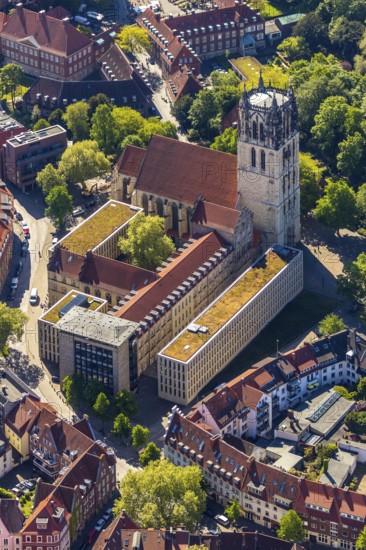 Aerial view, catholic Liebfrauen-Überwasserkirche, diocesan library Münster, Überwasserkirchplatz,