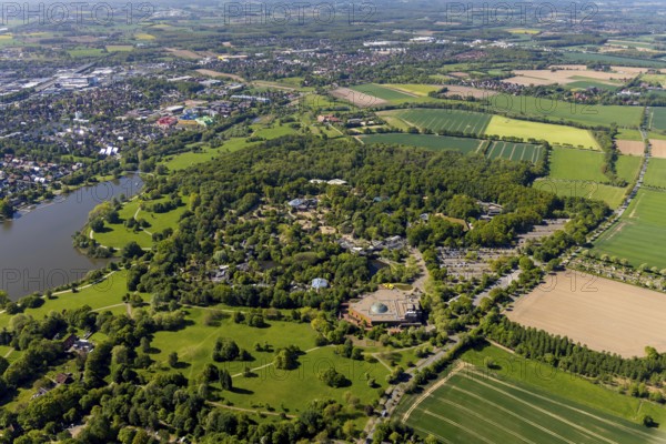 Aerial view, Allwetterzoo Münster, LWL-Museum für Naturkunde mit Planetarium, Aasee, Münster,