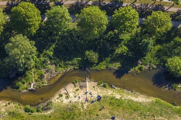 Aerial view, bathing place river Münstersche Aa, Münster, Münsterland, North Rhine-Westphalia,