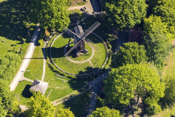 Aerial view, Mühlenhof-Freilichtmuseum Münster, mill, Münster, Münsterland, North Rhine-Westphalia,