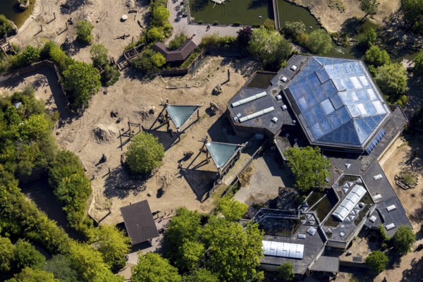 Aerial view, all-weather zoo Münster, elephant house, Münster, Münsterland, North Rhine-Westphalia,