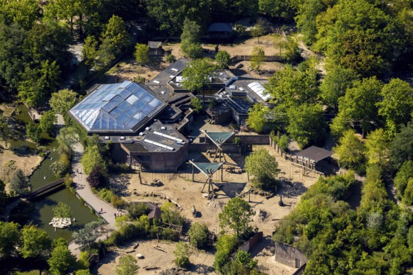 Aerial view, all-weather zoo Münster, elephant house, open-air grounds, Münster, Münsterland, North