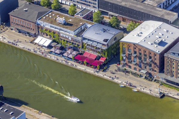 Aerial view, Münster city harbour, harbour promenade, harbour, Münster, Münsterland, North