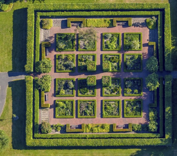 Aerial view, herb garden in the motherhouse garden at St. Franziskus-Hospital, Herz-Jesu, Münster,