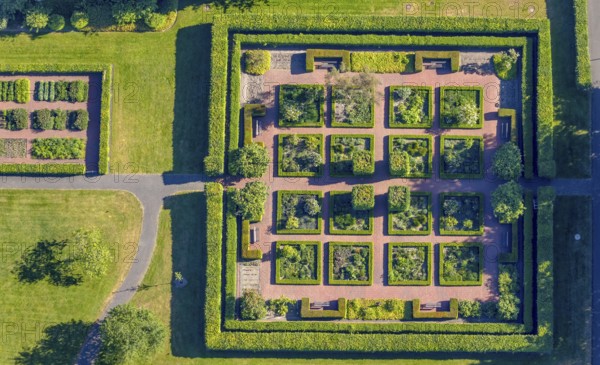 Aerial view, herb garden in the motherhouse garden at St. Franziskus-Hospital, Herz-Jesu, Münster,