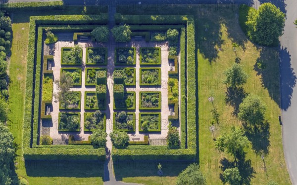 Aerial view, herb garden in the motherhouse garden at St. Franziskus-Hospital, Herz-Jesu, Münster,