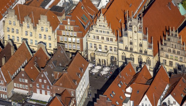 Aerial view, Prinzipalmarkt, historic town hall, overwater, Münster, Münsterland, North
