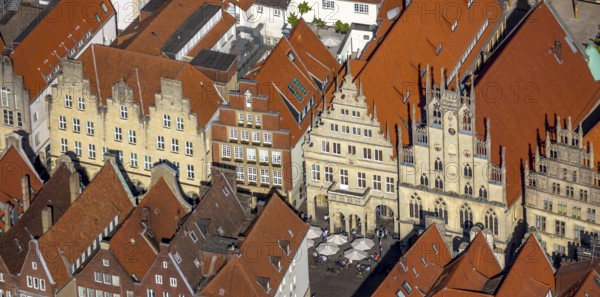 Aerial view, Prinzipalmarkt, historic town hall, overwater, Münster, Münsterland, North
