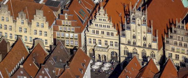Aerial view, Prinzipalmarkt, historic town hall, overwater, Münster, Münsterland, North