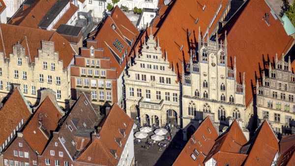 Aerial view, Prinzipalmarkt, historic town hall, overwater, Münster, Münsterland, North
