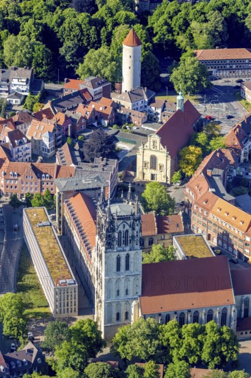 Aerial view, Protestant University Church, Buddenturm, Catholic Liebfrauen-Überwasserkirche,