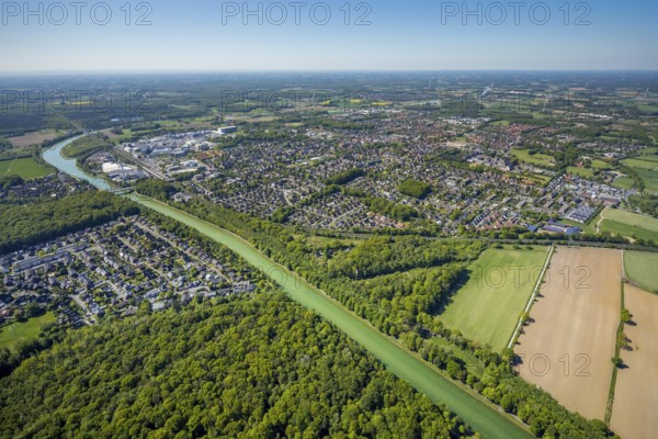 Aerial view, Hiltrup Canal Island, BASF Coatings plant site, Dortmund-Ems Canal, Dortmund-Ems Canal