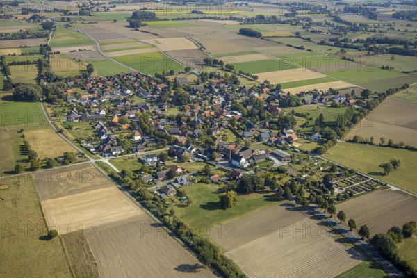 Aerial view, town view Hultrop, St. Barbara Church, Hultrop, Lippetal, Soest district, North