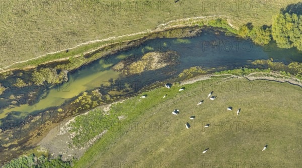 Aerial view, river Lippe, Lippe floodplains, nature reserve, Lippborg, Lippetal, district Soest,