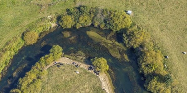 Aerial view, river Lippe, Lippe floodplains, nature reserve, Lippborg, Lippetal, district Soest,