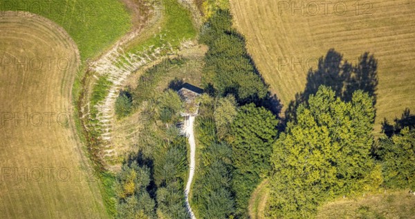 Aerial photograph, Disselmersch observation hut in the Lippe floodplains, Büninghausener Straße,