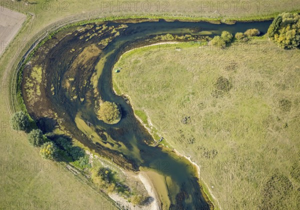 Aerial view, river Lippe, Lippe meadows, nature reserve, Lippborg, Lippetal, district Soest, North