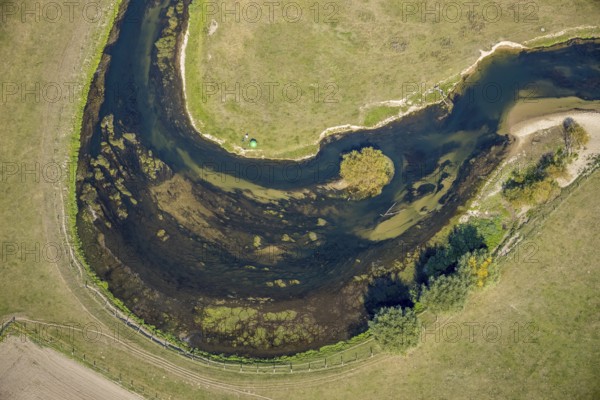 Aerial view, river Lippe, Lippe meadows, nature reserve, Lippborg, Lippetal, district Soest, North