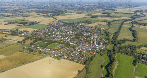 Aerial view, view of the town, St. Stephanus Kirche, Oestinghausen, Lippetal, Kreis Soest, North