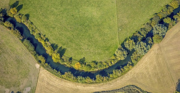 Aerial photograph, Lippe floodplains, River Lippe, Niederbauer, Lippetal, Soest district, North