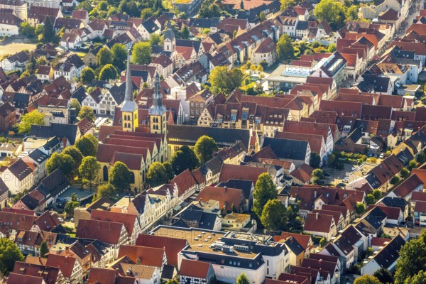 Aerial view, Old Town, Evang.Luth. church St. Nicolai, Lemgo, Ostwestfalen-Lippe, OWL, North