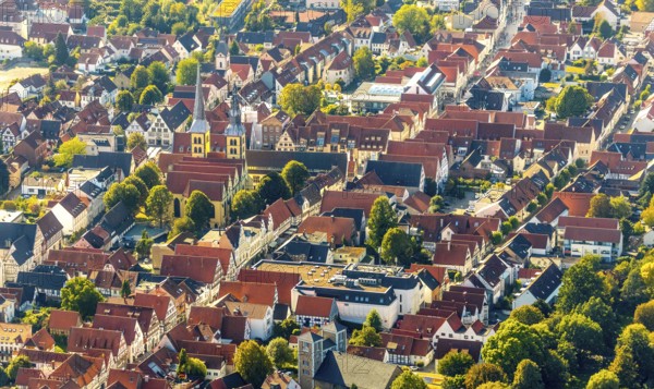 Aerial view, Old Town, Evang.Luth. church St. Nicolai, Lemgo, Ostwestfalen-Lippe, OWL, North