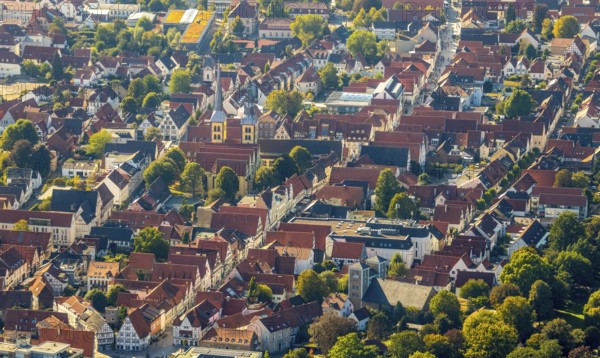 Aerial view, Old Town, Evang.Luth. church St. Nicolai, Lemgo, Ostwestfalen-Lippe, OWL, North
