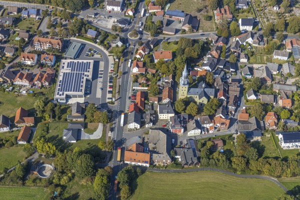 Aerial view, local view, St. Stephanus Kirche, Oestinghausen, Lippetal, Kreis Soest, North