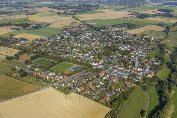 Aerial view, local view, St. Stephanus Church, Oestinghausen, Lippetal, Soest district, North