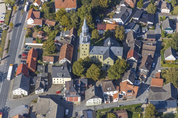 Aerial view, town view, St. Stephanus Kirche, Oestinghausen, Lippetal, Kreis Soest, North