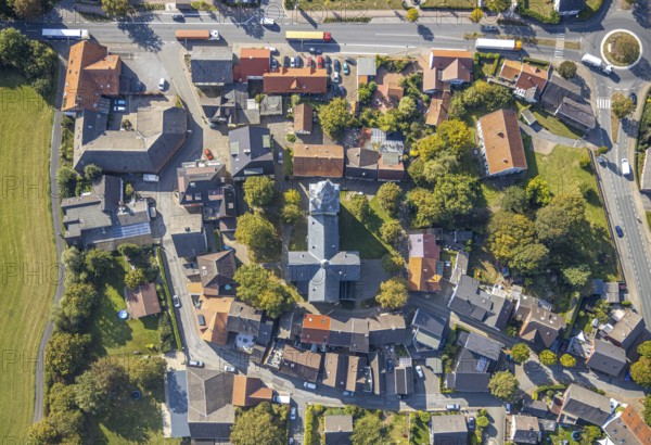 Aerial view, town view, St. Stephanus Kirche, Oestinghausen, Lippetal, Kreis Soest, North