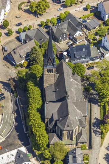 Aerial view, Catholic parish church of St. Agatha, Altenhundem, Lennestadt, Sauerland, North