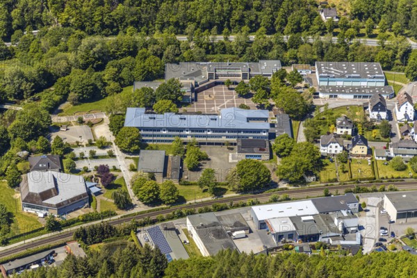Aerial view, secondary school Hundem-Lenne, St. Barbara-Schule Meggen, theatre of the city of