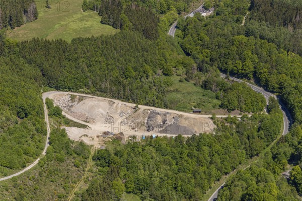 Aerial view, excavations Grubenstraße, Halberbracht, Lennestadt, Sauerland, North Rhine-Westphalia,