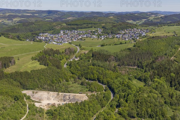 Aerial view, excavations Grubenstraße, Halberbracht, Lennestadt, Sauerland, North Rhine-Westphalia,