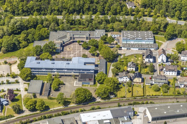 Aerial view, secondary school Hundem-Lenne, St. Barbara-Schule Meggen, theatre of the city of