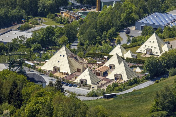 Aerial photo, Galileo-Park, Sauerland Pyramids, Mining Museum Siciliaschacht, Lennestadt,