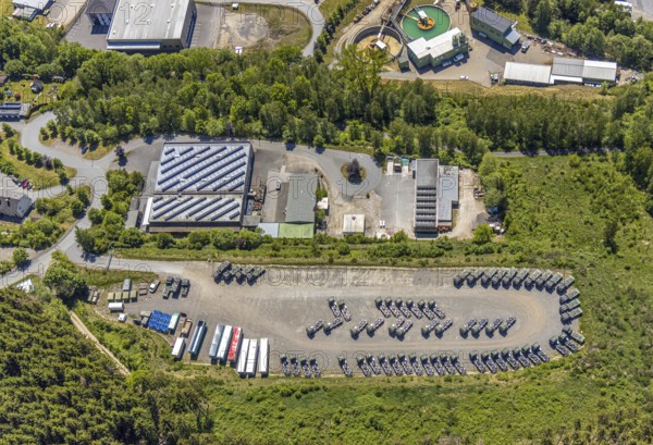 Aerial photo, Eswo-tech GmbH, Pontax warehouse, lorry park, Lennestadt, Sauerland, North