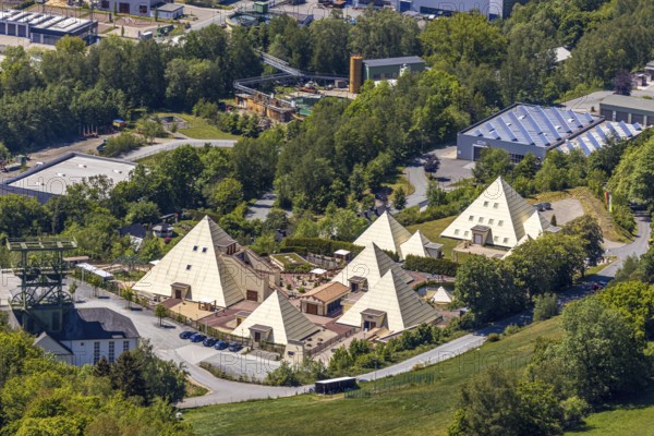 Aerial view, Galileo-Park, Sauerland Pyramids, Mining Museum Siciliaschacht, Lennestadt, Sauerland,