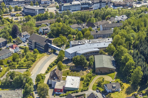 Aerial view, Gymnasium der Stadt Lennestadt, Altenhundem, Lennestadt, Sauerland, North