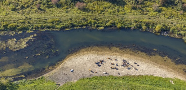 Aerial view, nature reserve Lippeaue, river Lippe, Benninghausen, Lippstadt, district Soest, North