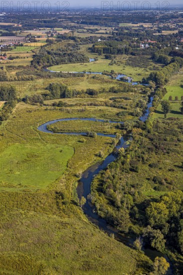 Aerial view, nature reserve Lippe floodplain, river Lippe loop, Liesborn, Wadersloh, district