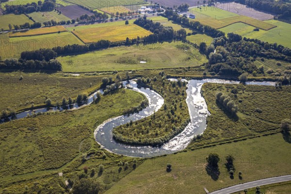 Aerial view, nature reserve Lippe floodplain, river Lippe loop, Liesborn, Wadersloh, district