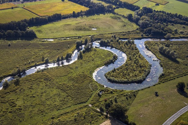Aerial view, nature reserve Lippe floodplain, river Lippe loop, Liesborn, Wadersloh, district