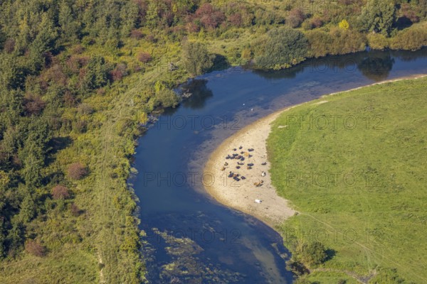 Aerial view, nature reserve Lippeaue, river Lippe, Benninghausen, Lippstadt, district Soest, North