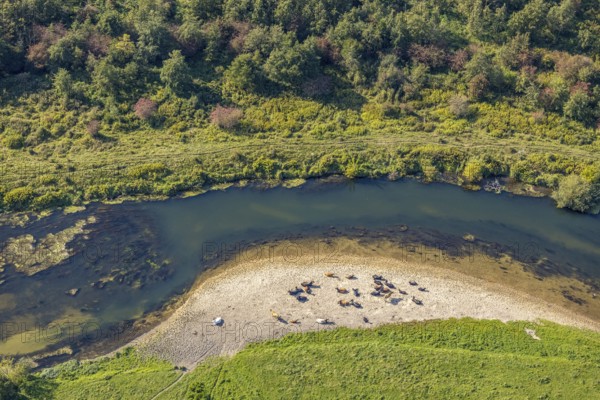 Aerial view, nature reserve Lippeaue, river Lippe, Benninghausen, Lippstadt, district Soest, North